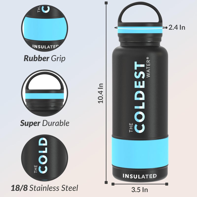 THE COLDEST WATER Coldest Insulated Water Bottle with Handle Lid | Leak Proof, Insulated Modern Stainless Steel, Triple Walled, Sport Bottles, Metal Flask | 32oz - Image 3